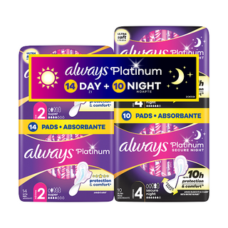 Набір гігієнічних прокладок Always Platinum Super (розмір 2) 14 шт + Platinum Secure Night (розмір 4) 10 шт