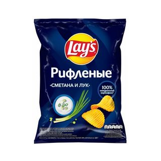 Lays Чипсы, Чипсы Lays 140Гр Сметана Лук Рифленые, шт, ШК: 4690388111441