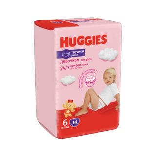 ПОДГУЗНИКИ ТРУСИКИ HUGGIES 6 14ШТ 15-25 КГ ДЕВОЧКА, ШК: 5029053590110
