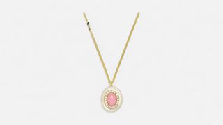 ოქროსფერი ყელსაბამი ვარდისფერი ქვით