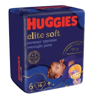 Huggies - ტრუსი ელიტ სოფტი ღამის #6 - 16 ც