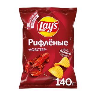 Lays Чипсы, Чипсы Lays 140Гр Лобстер Рифленые, шт, ШК: 4690388111465