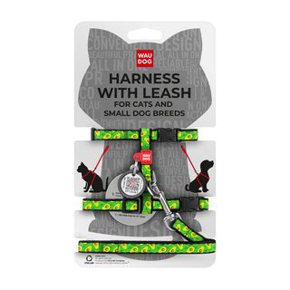 Шлея з повідцем WAUDOG Nylon з QR паспортом малюнок "Авокадо" пластиковий фастекс Ш 10 мм В 25-40 см С 20-30 см