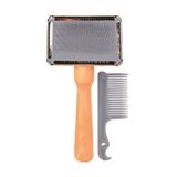 Пуходерка + гребінь для котів дерев яна ручка 6?13 см