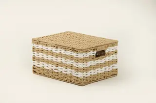 დეკორატიული ყუთი - PRETTY WICKER LID BOX 36X28X19 CM NATURAL / WHITE