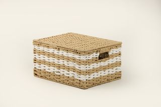 დეკორატიული ყუთი - PRETTY WICKER LID BOX 36X28X19 CM NATURAL / WHITE