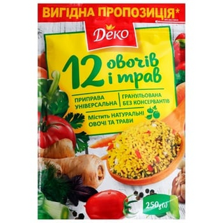 Приправа ДЕКО Універсальна гранульована 12 Овочів і трав 250г дой/пак