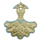 Прикраса новорічна Бальна Сукня підвіс 14 см подвійний глітер пластикова