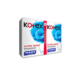 Kotex - ჰიგიენური საფენი ულტრა - დრაი & სოფტ ღამის 6 წვ - 14 ც