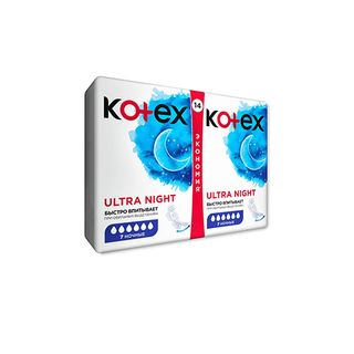 Kotex - ჰიგიენური საფენი ულტრა - დრაი & სოფტ ღამის 6 წვ - 14 ც