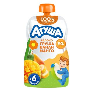 Агуша, Пюре Агуша 90Гр Яблоко/Груша/Банан/Манго, шт, ШК: 4690228102424