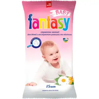 Серветки вологі Fantasy Baby для дітей з ромашки та обліпихи 15 шт