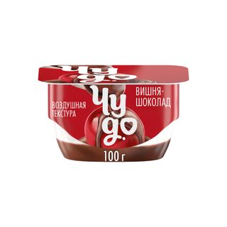 Десерт творожный двухслойный Чудо со вкусом вишня и с соусом из бельгийского шоколада, 4,4%, 100г