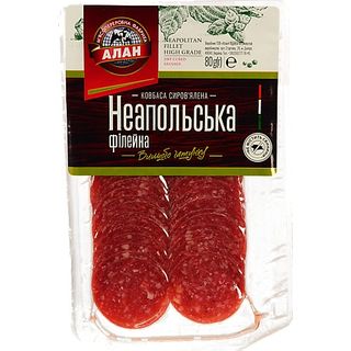 Ковбаса неапольська філейна 80г с.в в.у нарізка Алан