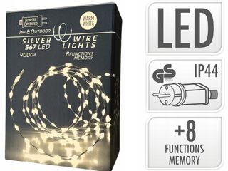 განათება ვერცხლისფერი კაბელით, MICRO თბილი თეთრი 576LED, 3მ, 8 ფუნქცია