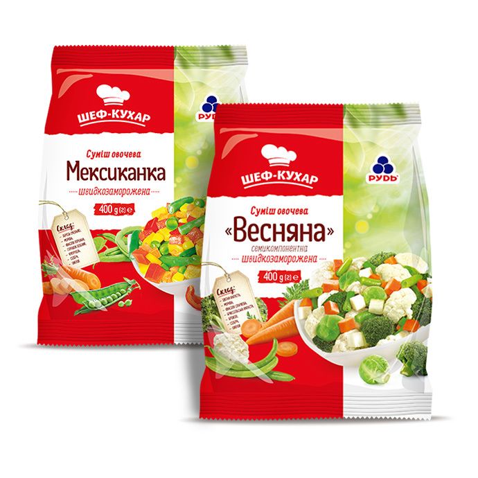 Заморожені овочі та фрукти.