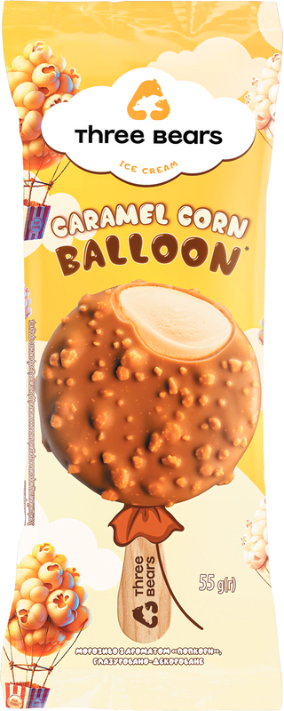 Морозиво Три Ведмеді Caramel corn balloon 55 г