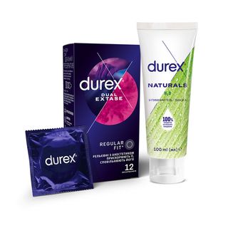 Змазка DUREX Naturals 100 мл + Презервативи DUREX Dual Extase 12шт