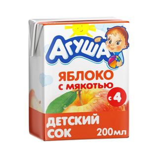 Агуша, Сок Агуша 200Мл Яблочный С Мякотью Детский, шт, ШК: 4607096003005