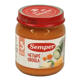 სემპერი - პიურე 4 ბოსტნეული /5თვ+/ 100გრ 1963 Semper - puree 4 vegetables /5 months+/ 100 gr