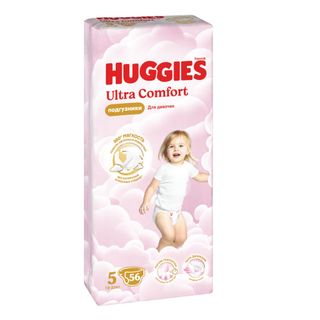 Huggies - საფენი ულტრა კომფორტი გოგოს #5 (12-22 კგ) - 56 ც