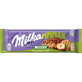 Шоколад Milka Nussini молочний з горіховою пастою, подрібненим фундуком та вафлею 270 г