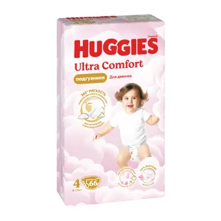 Huggies - საფენი ულტრა კომფორტი გოგოს #4 (7-16 კგ) - 66 ც