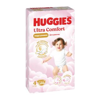 Huggies - საფენი ულტრა კომფორტი გოგოს #4 (7-16 კგ) - 66 ც