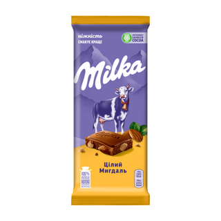 Шоколад Milka з цілим мигдалем, 90г