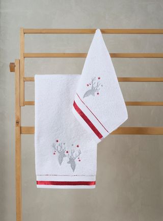 პირსახოცი - DEERS EMBROIDERED CHRISTMAS HAND TOWEL WHITE 30X45