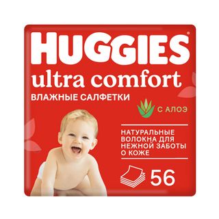 Салфетки Huggies Ultra Comfort Aloe детские влажные, 56 шт.