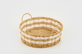 დეკორატიული კალათა - PRETTY WICKER ROUND DECORATIVE BASKET 38X38X13 CM NATURAL / WHITE