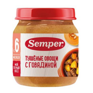 სემპერი - სადილი მოთუშული ბოსტნეული საქონლის ხორცით /6თვ+/ 100გრ 0 Semper - Lunch Stewed Vegetables with Beef /6m+/ 100g