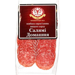 Ковбаса Фарро 80г салямі домашня с.к с.в серв. наріз. вак. уп.