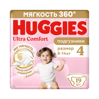 Подгузники Huggies Для Девочек 4 (8-14кг), 19 шт.
