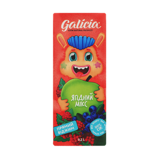 Сік Galicia з м’якоттю із суміші фруктів Ягідний мікс гомогенізований стерилізований TGA 0,2л