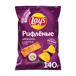 Lays Чипсы, Чипсы Lays 140Гр Лосось В Сливочном Соусе Рифленые, шт, ШК: 4690388095864