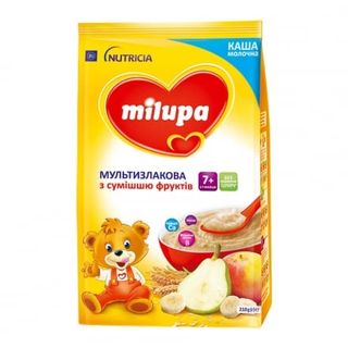 Каша 210г Milupa молочна швидкорозчинна мультизлакова з сумішшю фруктів