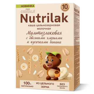 ნუტრილაკი პრემიუმი - ფაფა რძიანი. მულტიმარცვალი შვრიის ფანტელებით და ბანანით /10თვ+/ 200გრ  #1 2018 Multigrain with oat flakes and pieces of banana