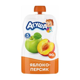 ПЮРЕ АГУША 90гр ФРУКТОВОЕ ЯБЛОКО/ПЕРСИК, ШК: 4690228028908