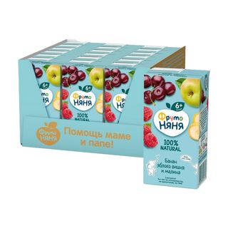 Фрутоняня, Сок Фрутоняня 200Мл Банан/Яблоко/Малина/Вишня, шт, ШК: 4600338007793