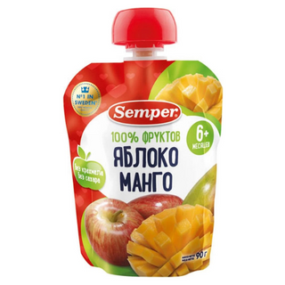სემპერი - პაუჩი ვაშლ-მანგო /6თვ+/ 90გრ 1367/1246 Pouch Apple Mango 90
