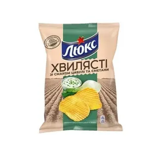 Чипси 125 г Люкс зі смаком сметана та цибуля рифлені м/уп