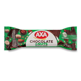 Батончик АХА зерновий з молочним шоколадом та горіхами 25г
