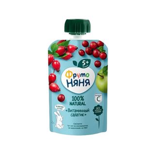 Фрутоняня, Пюре Фрутоняня 90Гр Яблоко/Шиповник/Клюква Пауч, шт, ШК: 4600338006185
