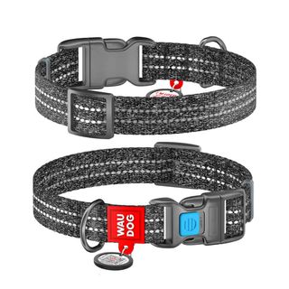 Нашийник WAUDOG для собак із відновленої бавовни Re-cotton з QR паспортом світловідбиваючий пластиковий фастекс сірий L/25мм/37-58см