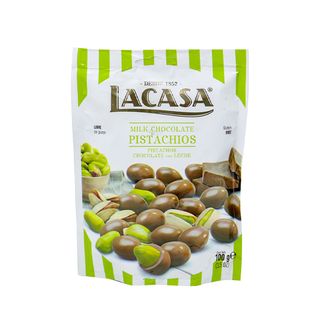 შოკოლადის დრაჟე /LACASA/ ფისტით და რძიანი შოკოლადით/ 100 გრ