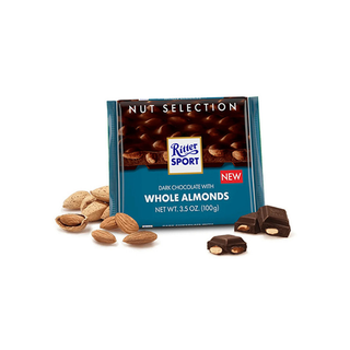 RITTER SPORT შავი შოკოლადის ფილა მთლინი ნუშით-100გ/4000417708007
