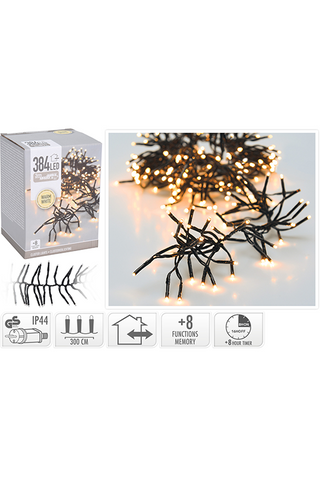 განათება 384LED თბილი CLUSTER, შავი კაბელი, In/out