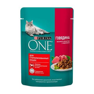Корм Влажный Purina One Говядина С Морковью Для Стерилизованных Кошек 75 Г